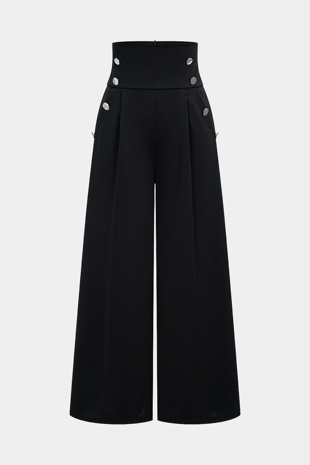 Solid Button High Waist Wide Leg Pants - Weenar