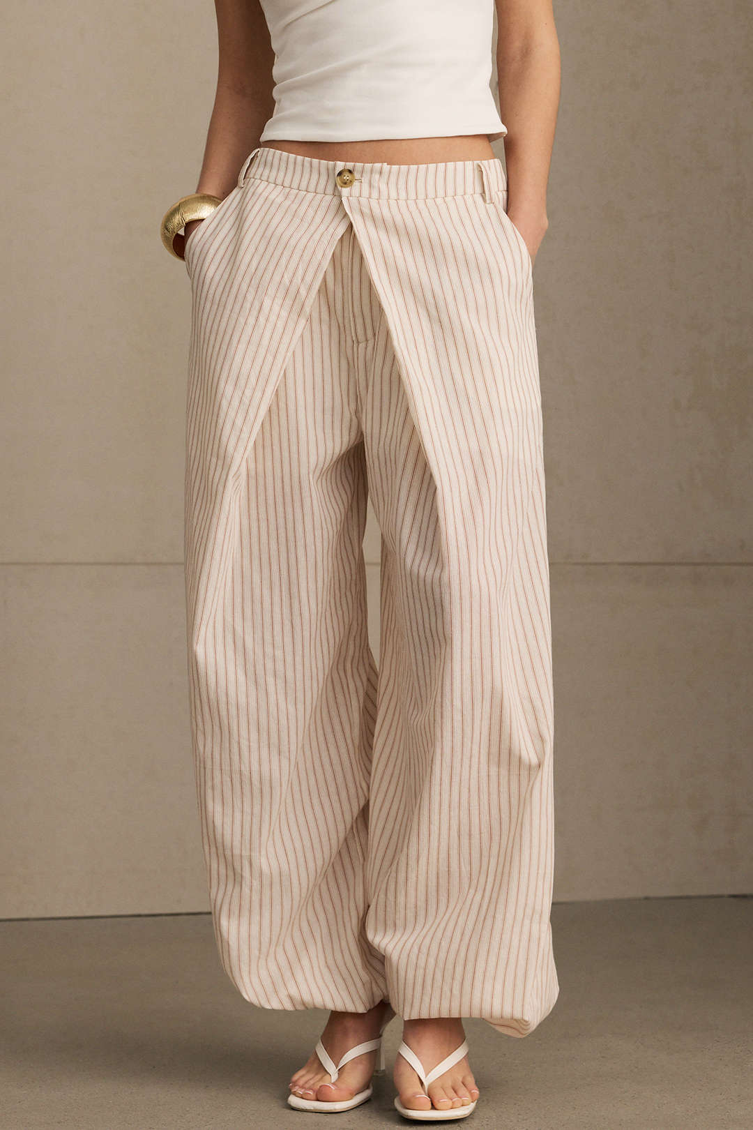 Stripes Print Ruched Lantern Pants - Weenar