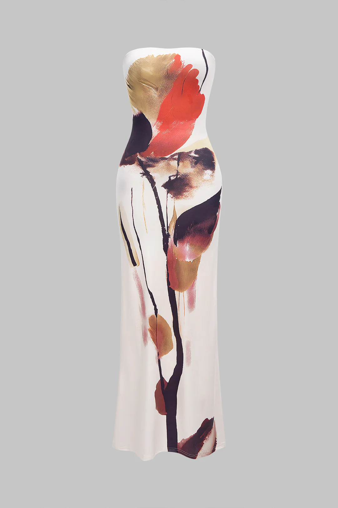 Graffiti Watercolor Floral Print Strapless Sleeveless Maxi Dress - Weenar