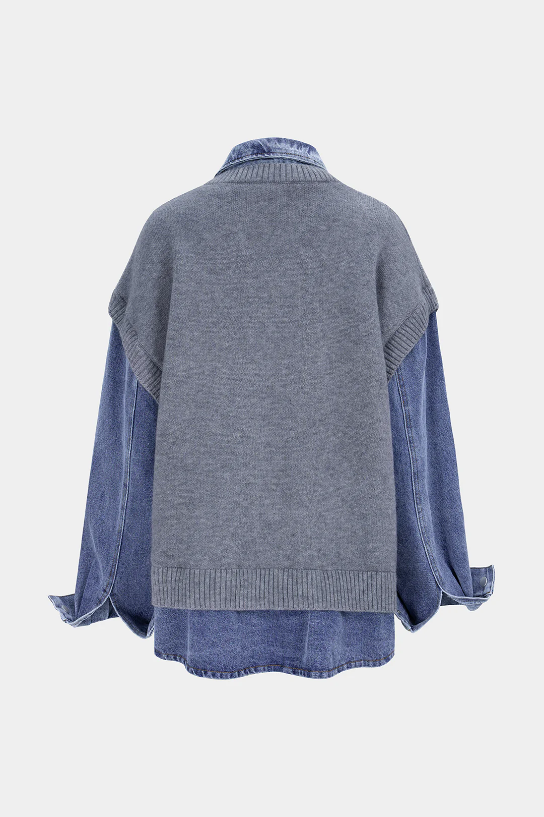 Denim Patchwork Knit Pocket Outerwear - Weenar