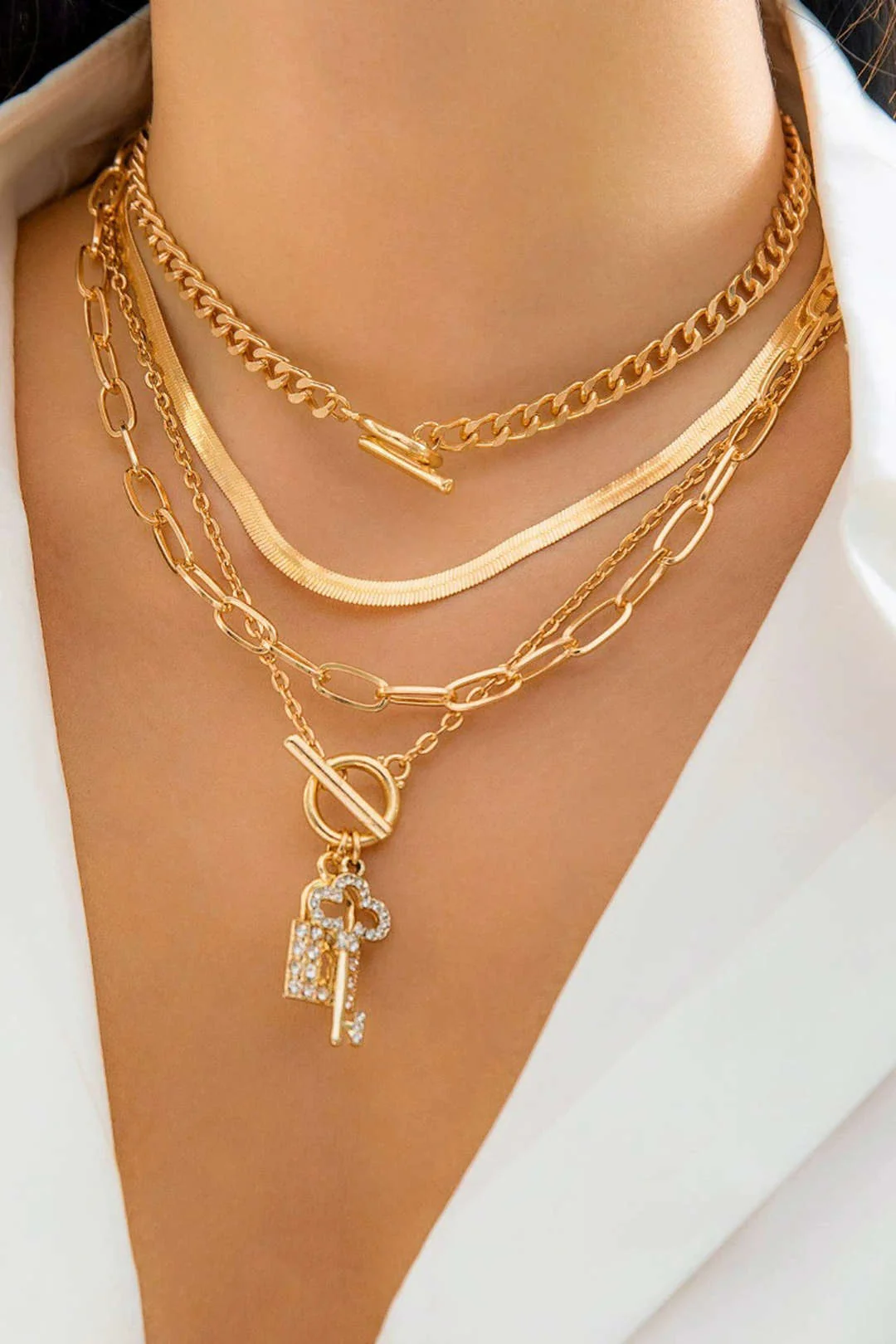 Metal Rhinestone Chain Necklace - Weenar