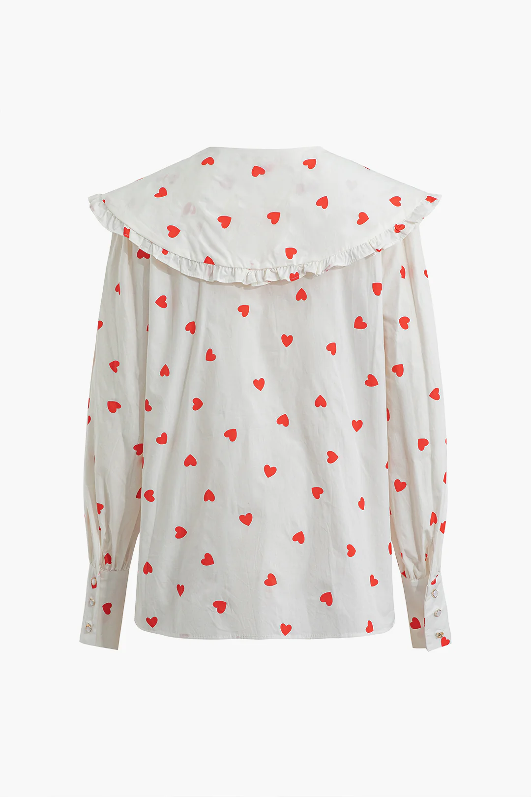 Heart Print Button Ruched Long-Sleeve Shirt - Weenar