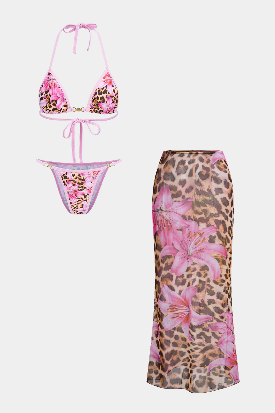 Leopard Print Halter Tie-Up Bikini Set - Weenar