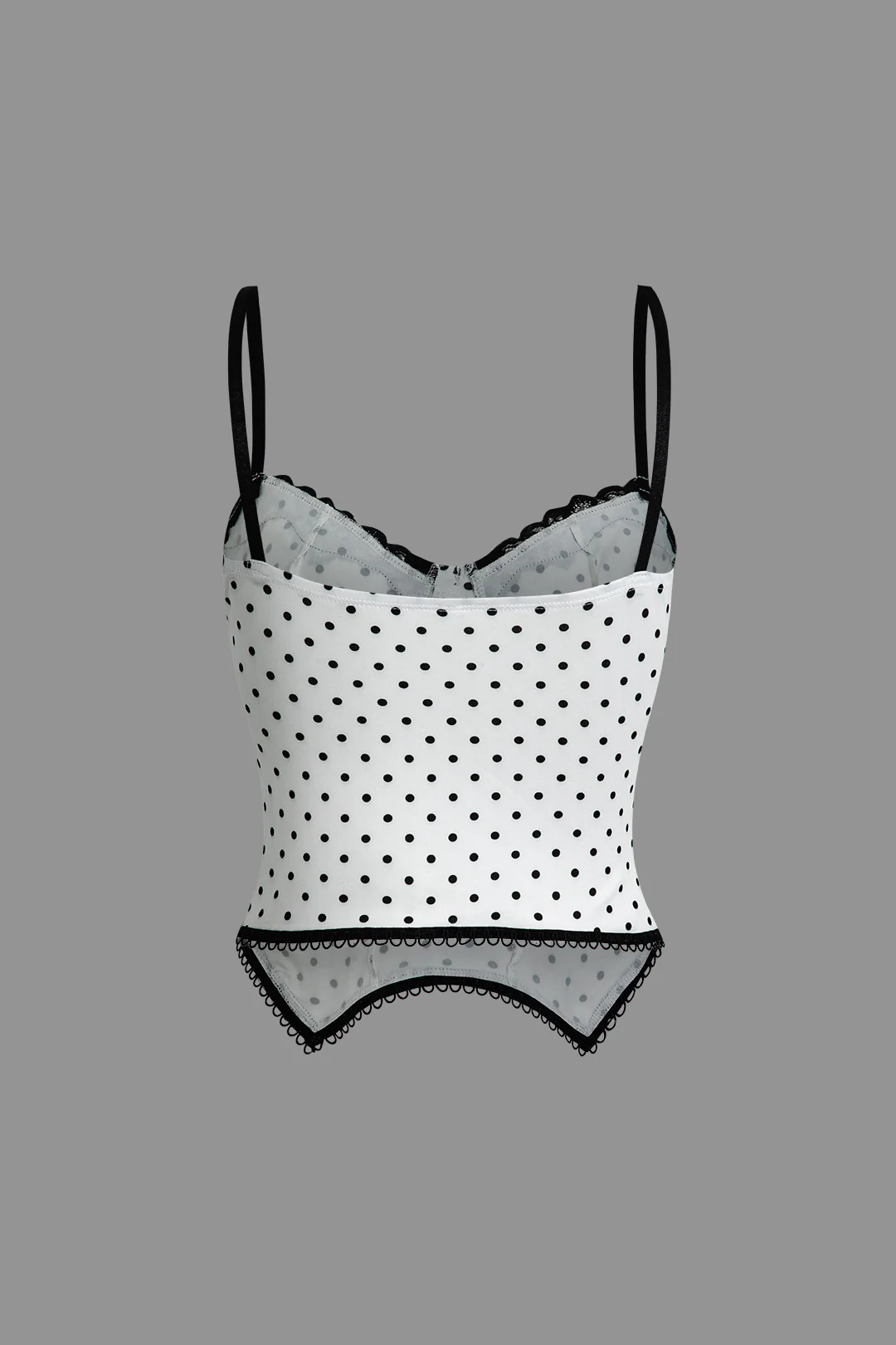 Lace Trim Polka Dots Print Asymmetrical Cami Top - Weenar