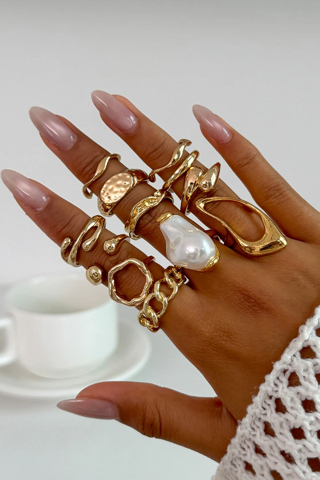Metal Pearl Irregular Rings - Weenar