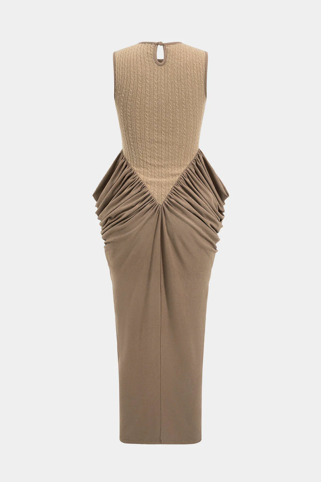 Ruched Sleeveless Round Neck Slit Maxi Dress - Weenar