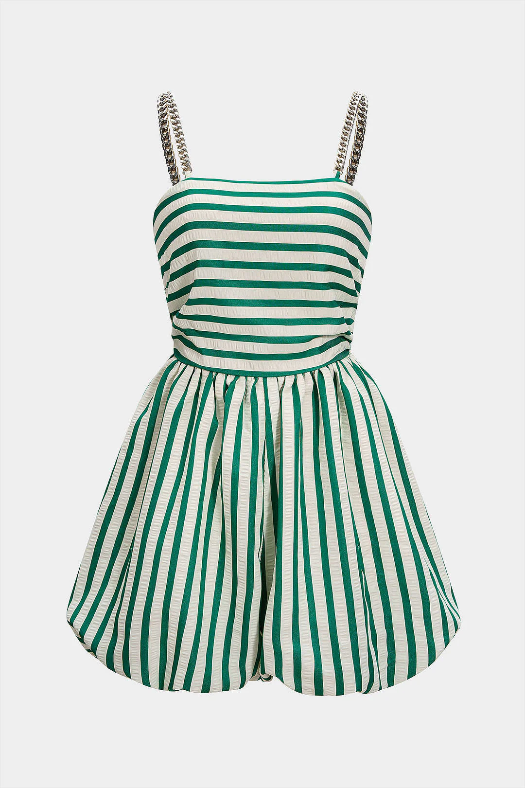 Stripes Print Metallic Chain Smocked Sleeveless Romper - Weenar