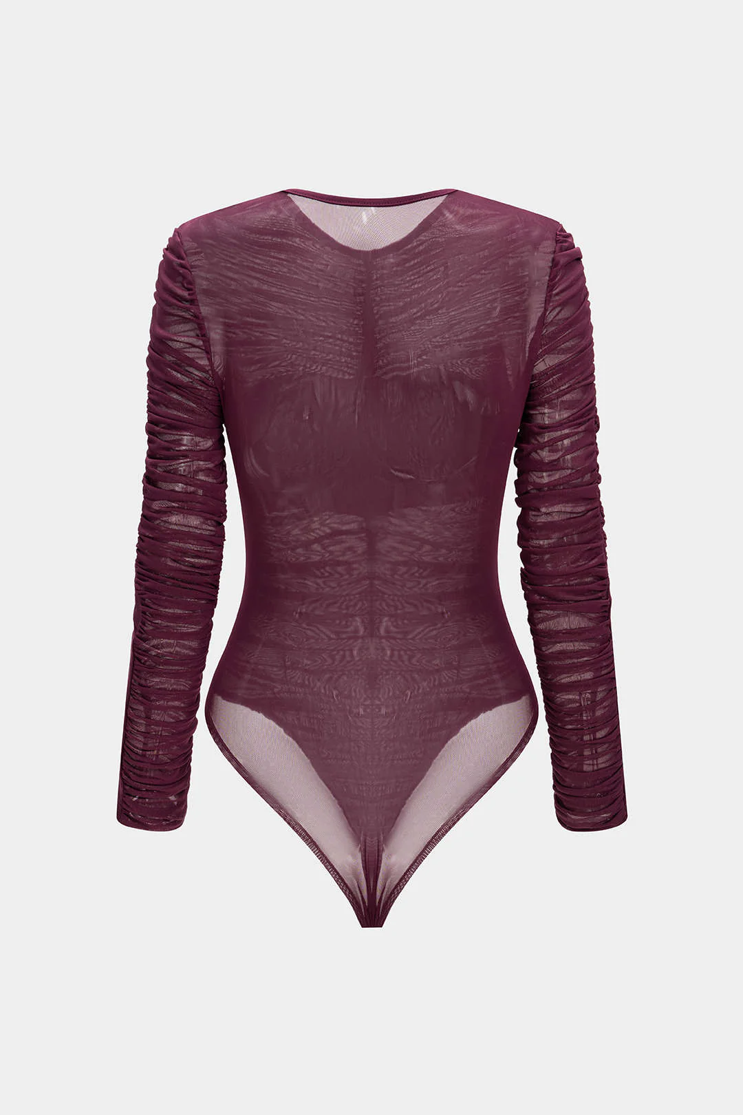 Mesh Round Neck Ruched Long-Sleeve Bodysuit - Weenar
