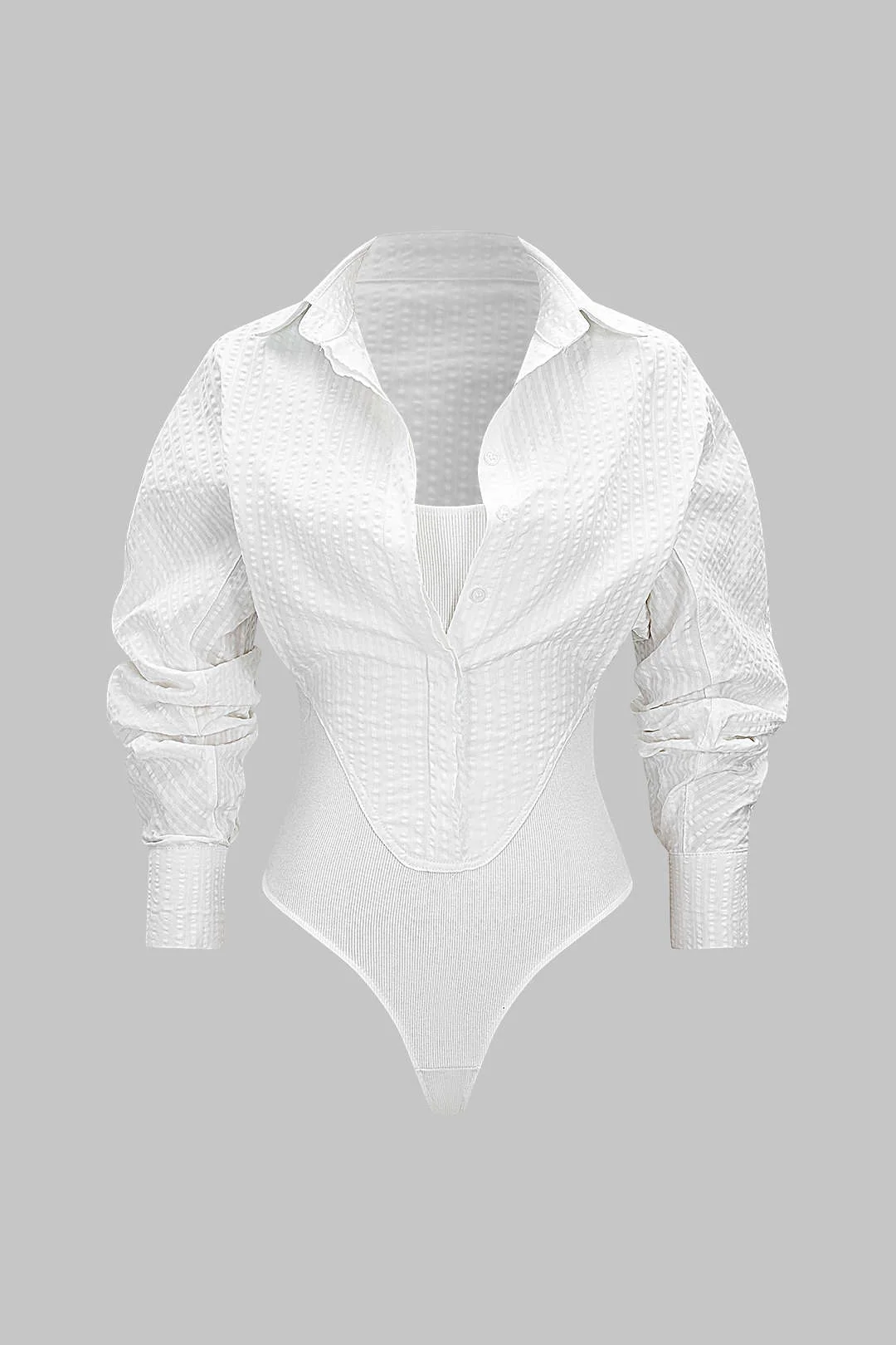 Button Detail Cut Out Long Sleeve Bodysuit - Weenar