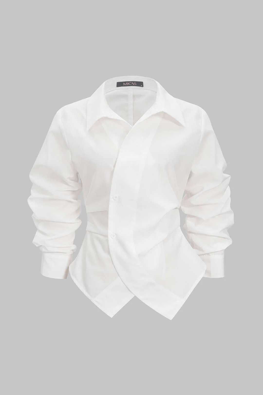 Button Irregular Ruched Long-Sleeve Shirt - Weenar