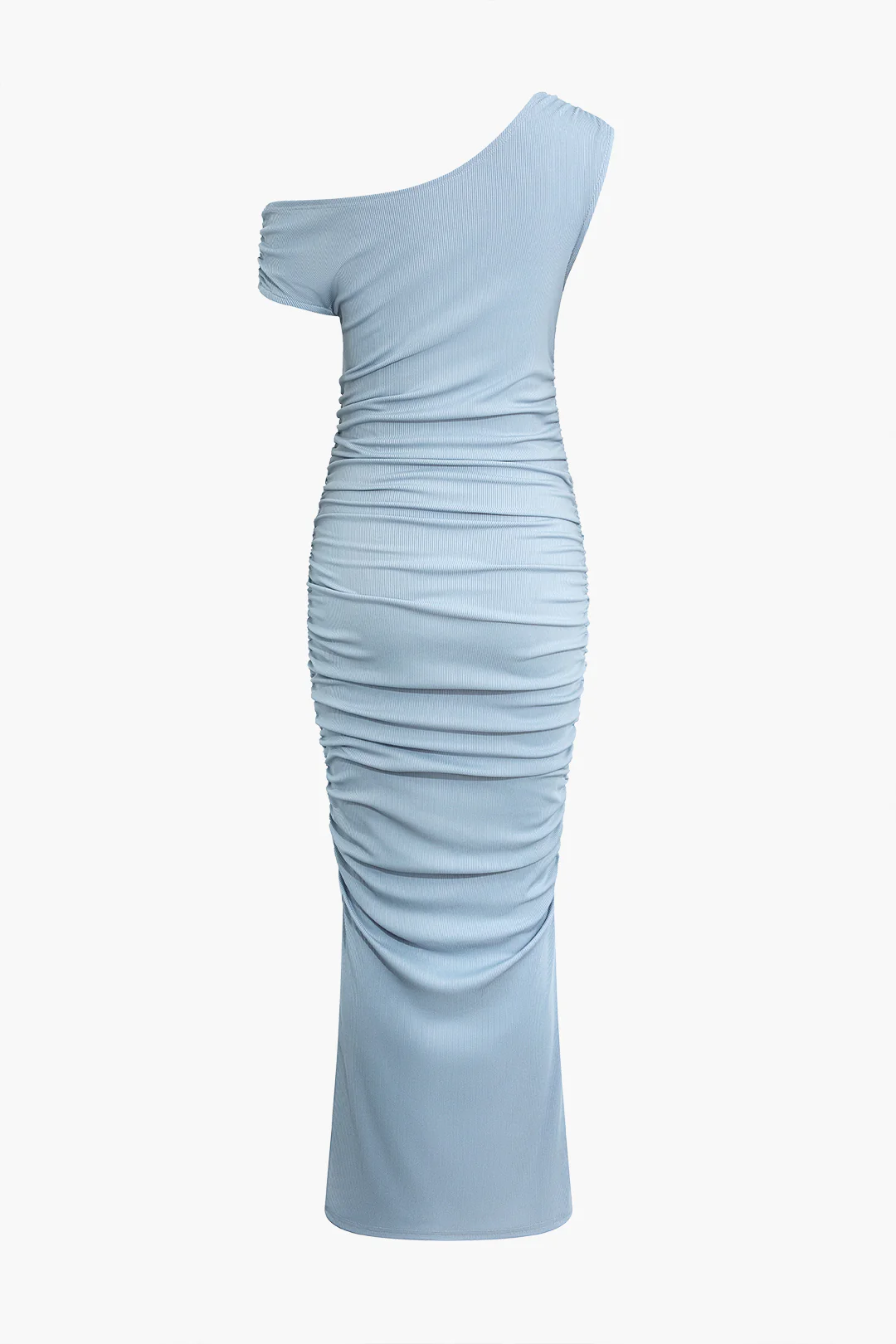 Single Shoulder Ruched Ribbed Sleeveless Maxi Dress - Weenar