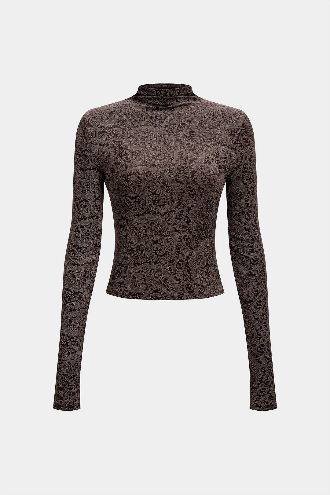 Paisley Print Mock Neck Long-Sleeve Top - Weenar