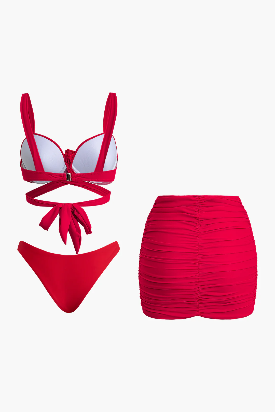 3D Flower Decor Tie Up Ruched Bikini Set - Weenar