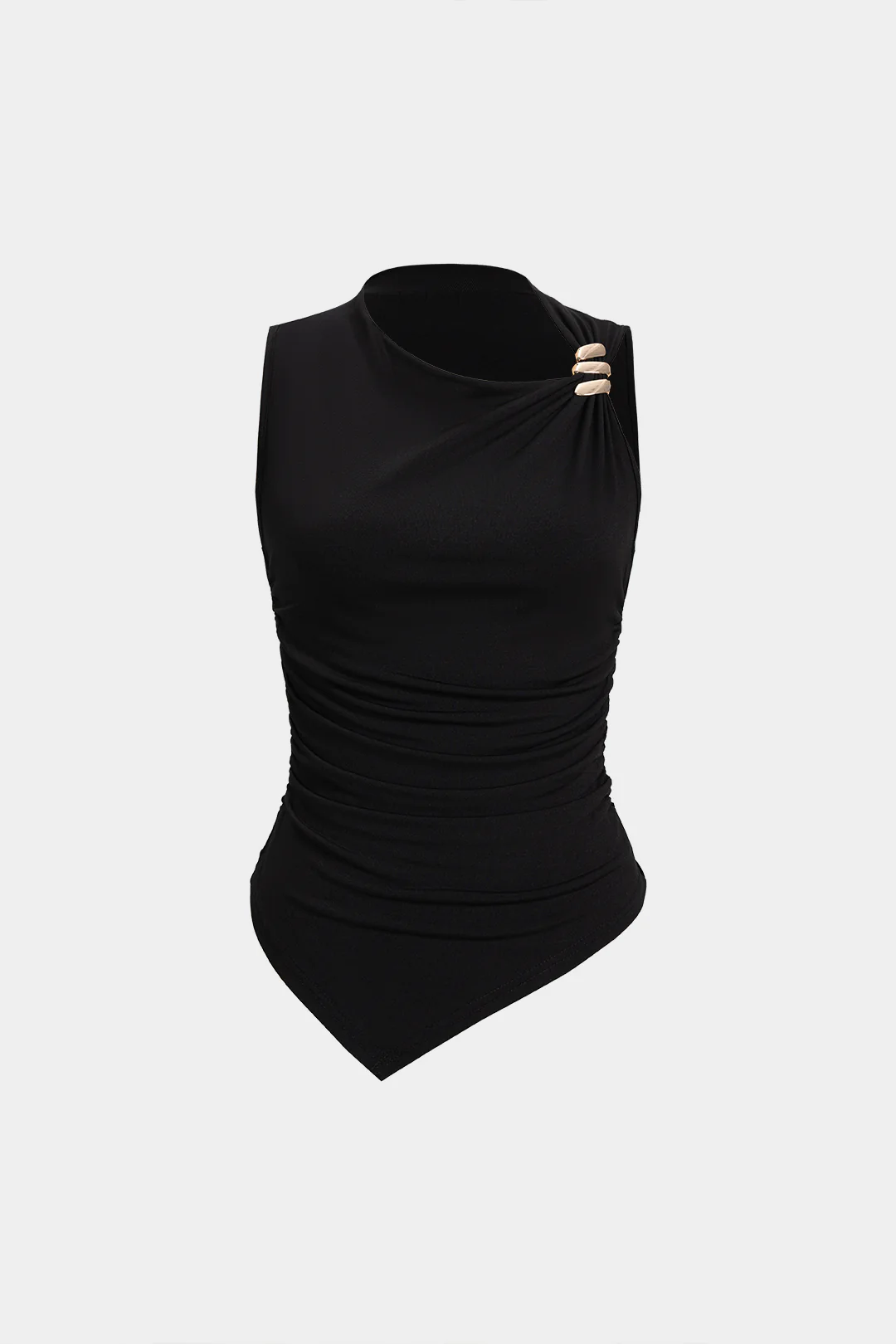 Metallic Button Ruched Asymmetrical Tank Top - Weenar