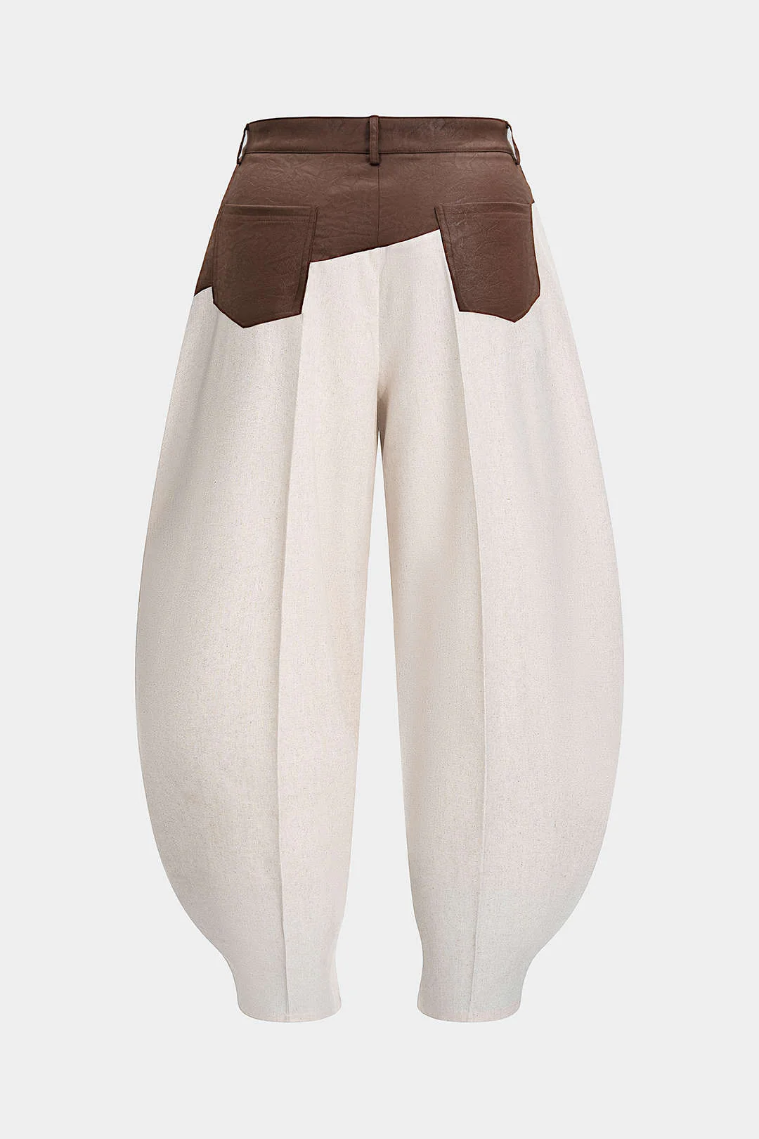 Plus Size Faux Leather Linen Patchwork Ruched Trousers - Weenar