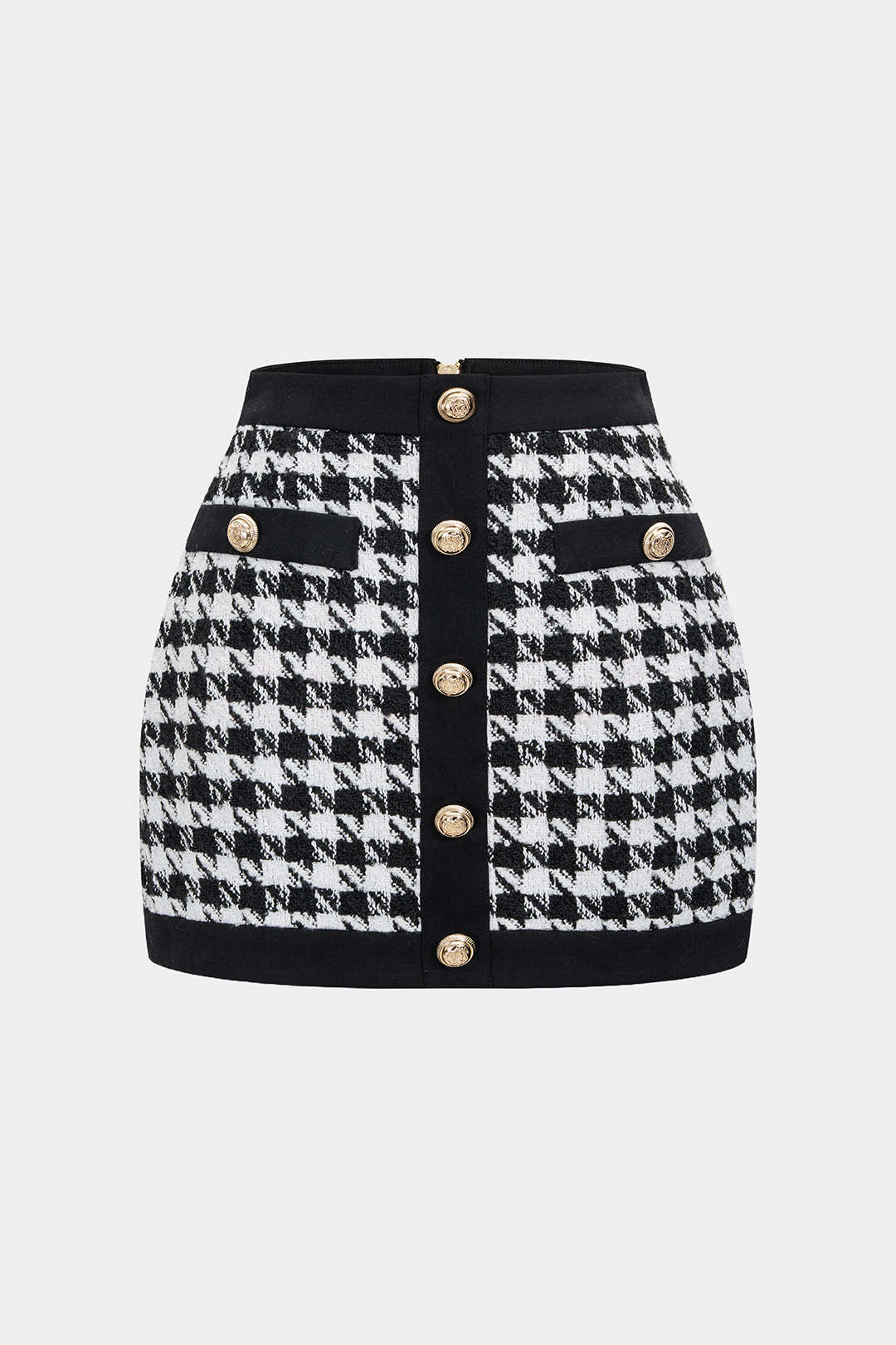 Houndstooth Print Button High Waist Skirt - Weenar