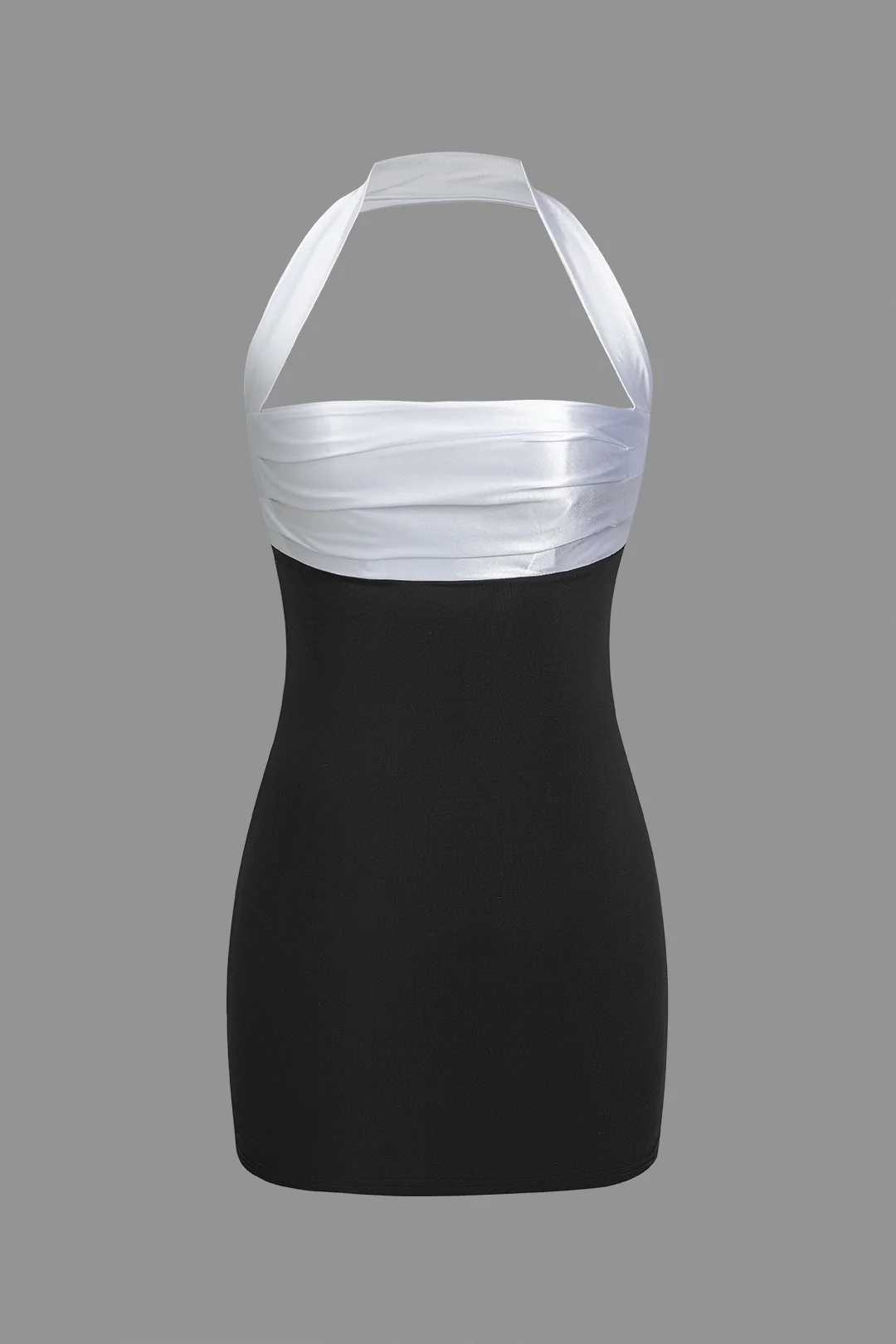 Satin Contrast Halter Neck Sleeveless Mini Dress - Weenar