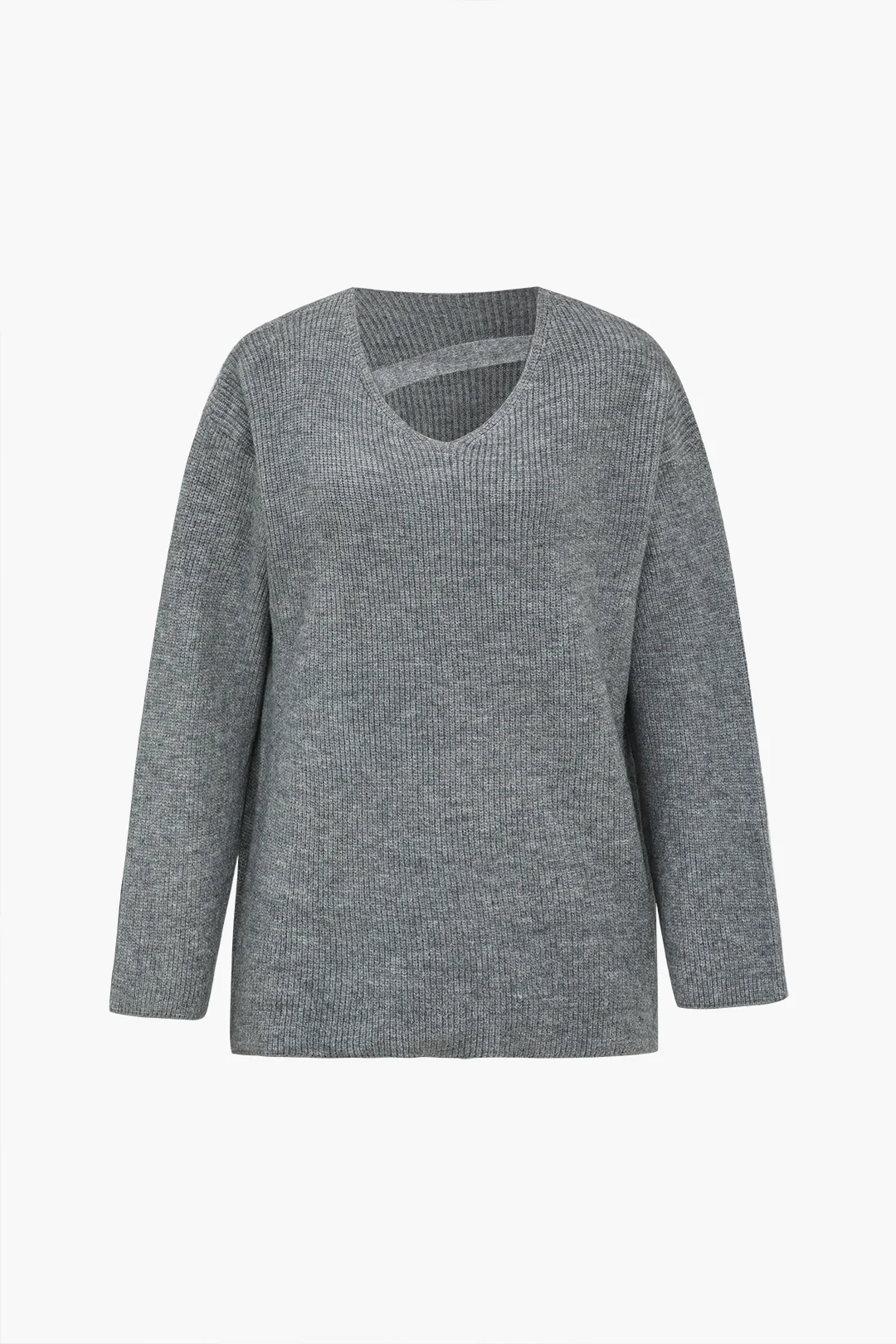 Knit Asymmetrical V-Neck Long-Sleeve Top - Weenar
