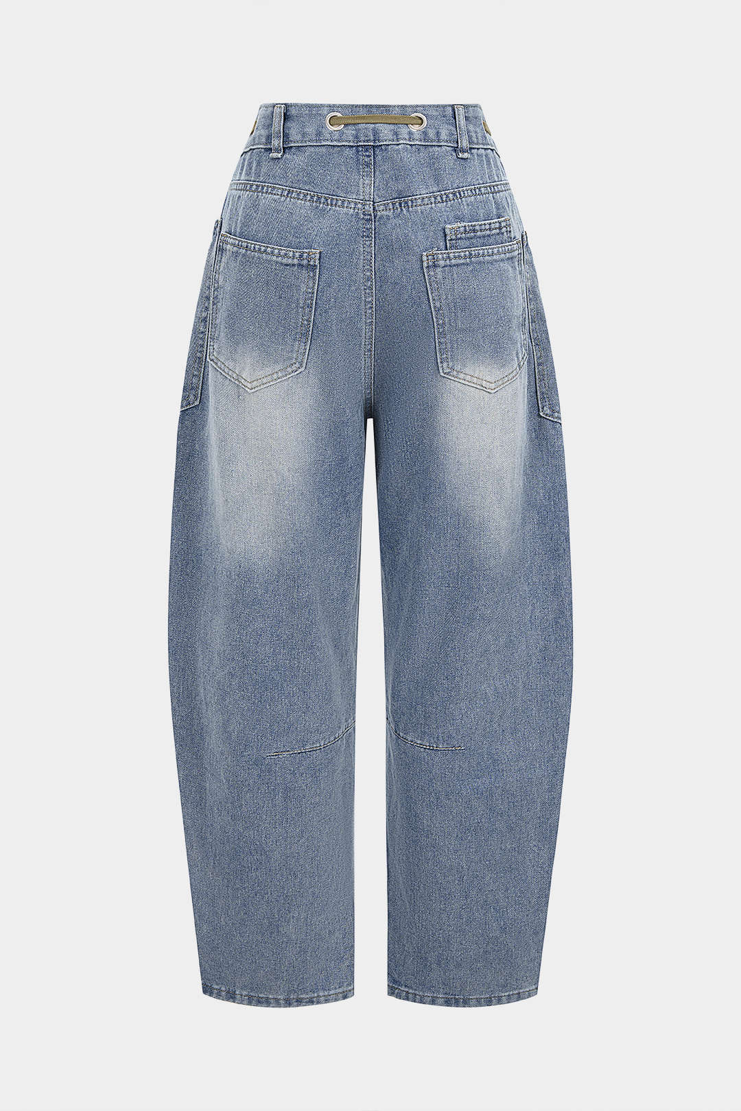 Denim Contrast Drawstring Wide Leg Jeans - Weenar