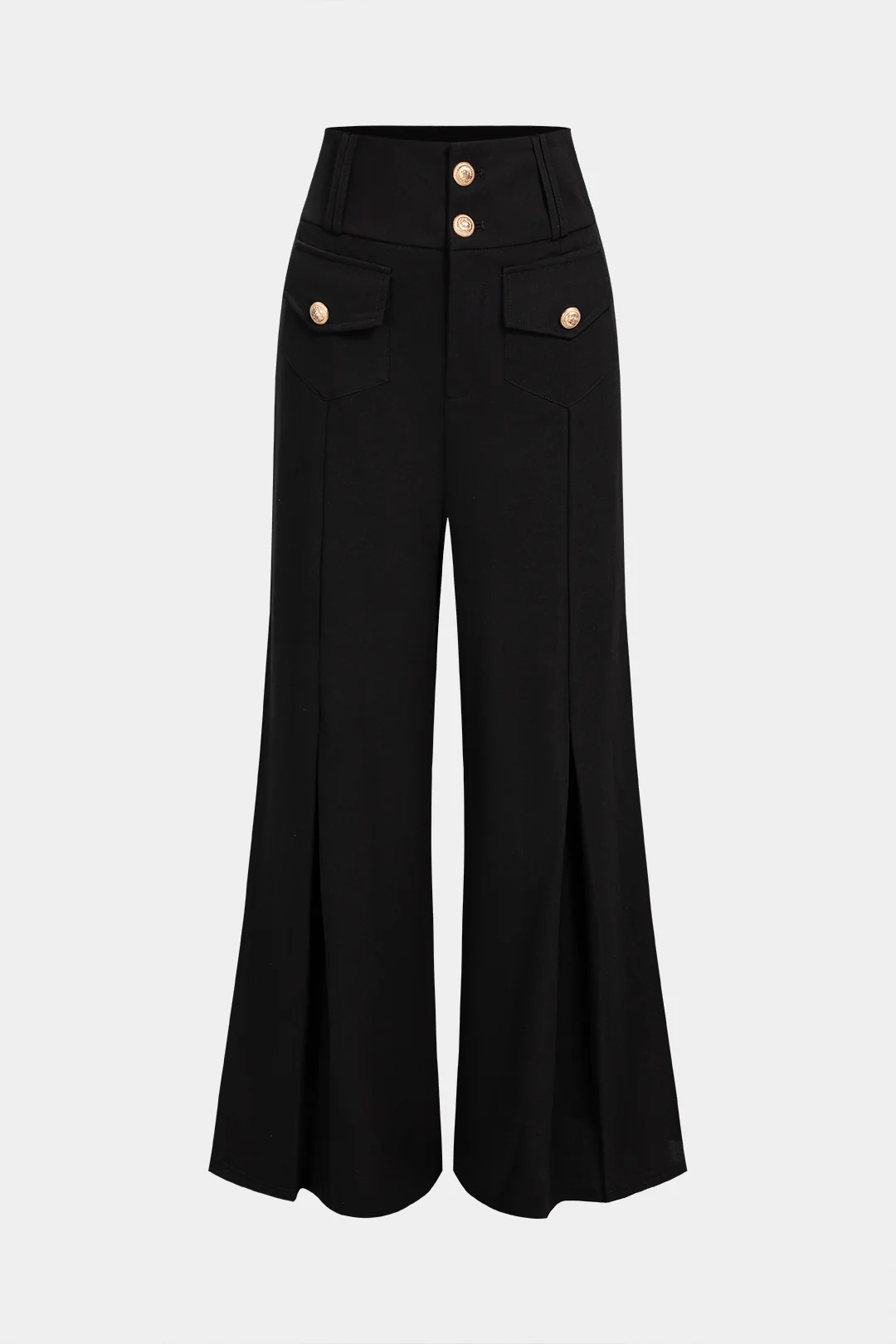 Metallic Button High Waist Wide Leg Pants - Weenar