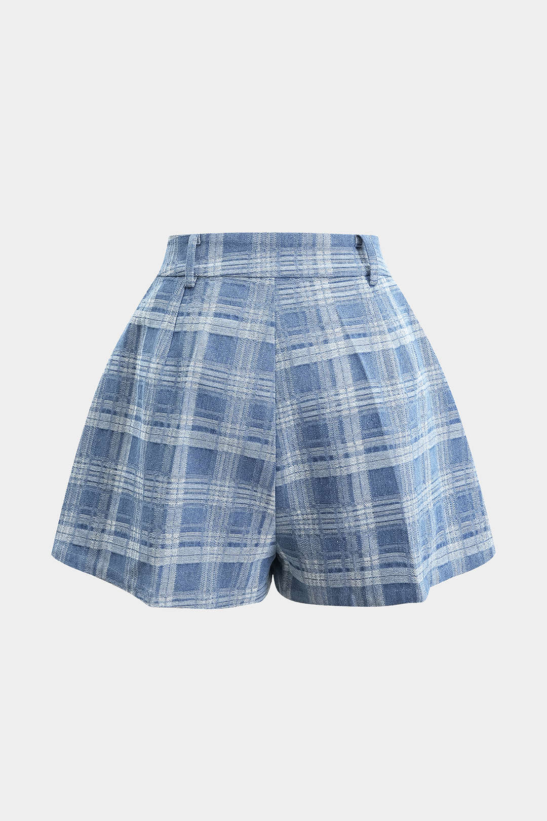 Denim Plaid Print Button Zipper Shorts - Weenar