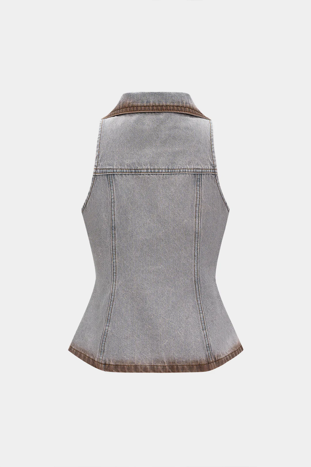 Denim Contrast Binding Button Washed V-Neck Crop Top - Weenar