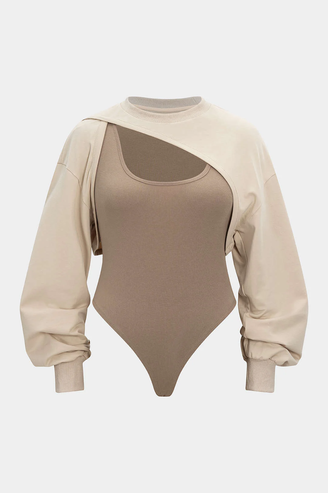 Plus Size Asymmetrical Cut Out Long Sleeve Bodysuit - Weenar