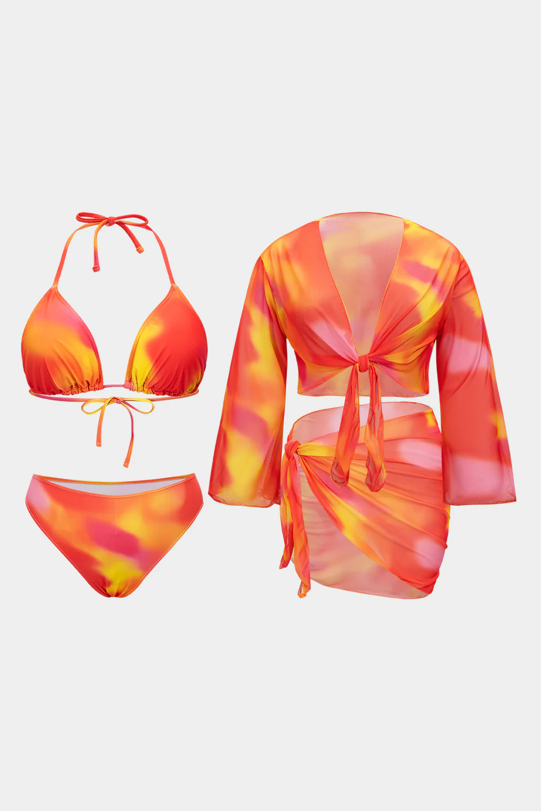 Plus Size Tie Dye Print Halter Neck Backless Strappy Bikini Set - Weenar