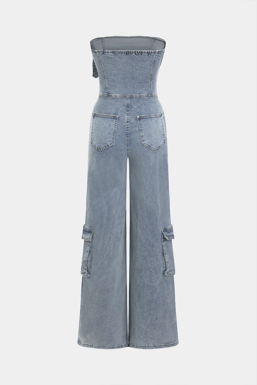 Denim Belted High Waist Strapless Sleeveless Jumpsuit - Weenar