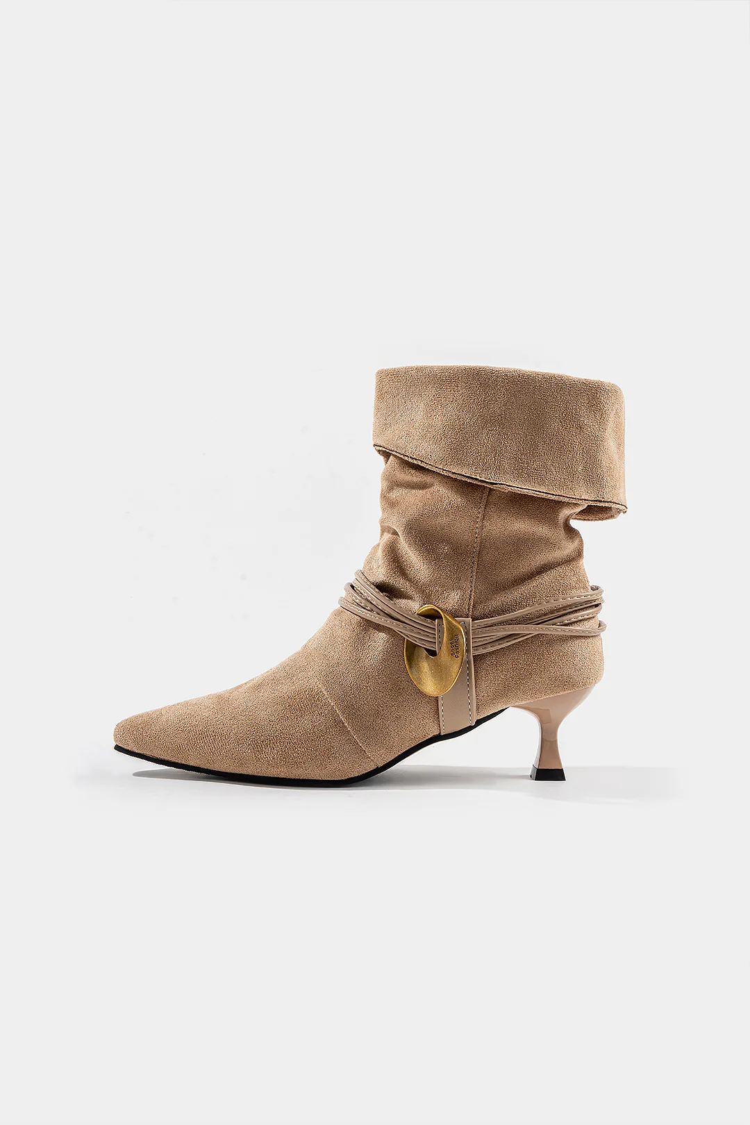 Suede Metallic Decor Pointed Ankle Boots - Weenar