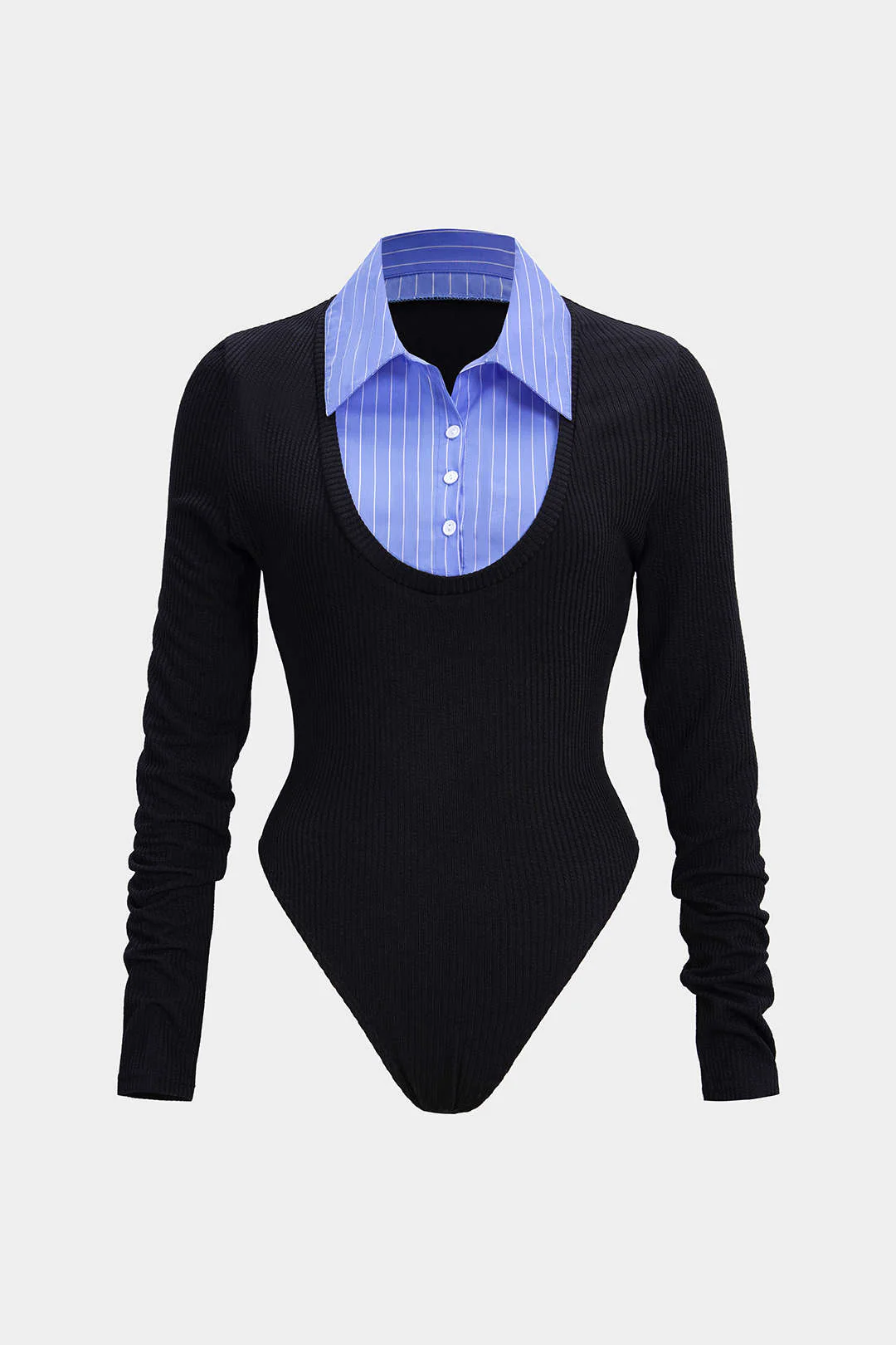 Patchwork Button Long Sleeve Bodysuit - Weenar