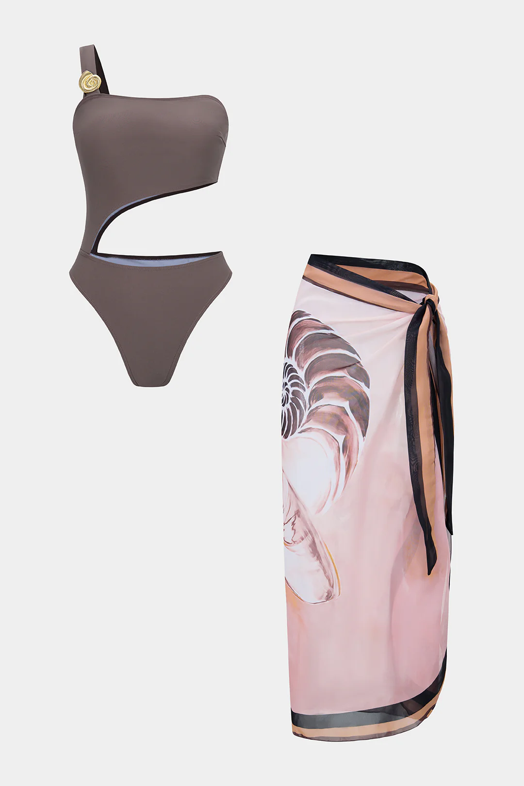 Artistic Print One Shoulder Tie-Up Cut Out Bikini Set - Weenar