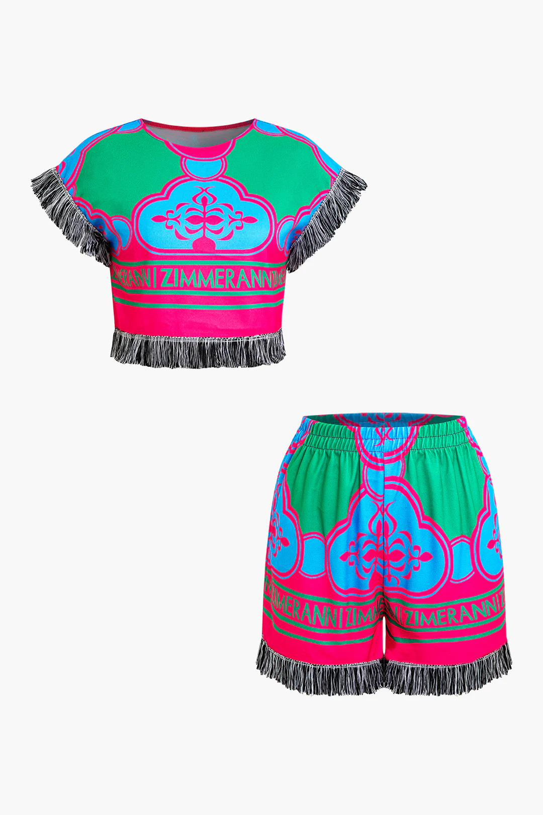 Letter Print Fringe T-Shirt And Shorts Set - Weenar