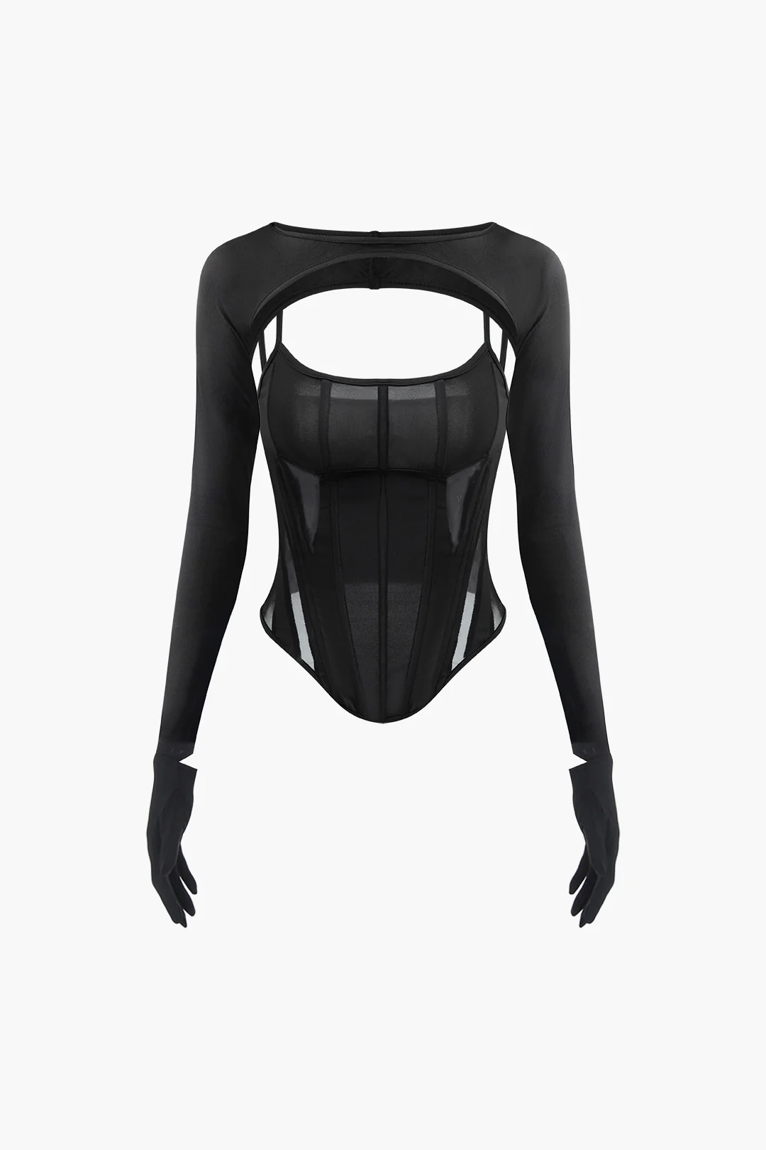 Mesh Slip Long-Sleeve Top With Finger Gloves - Weenar