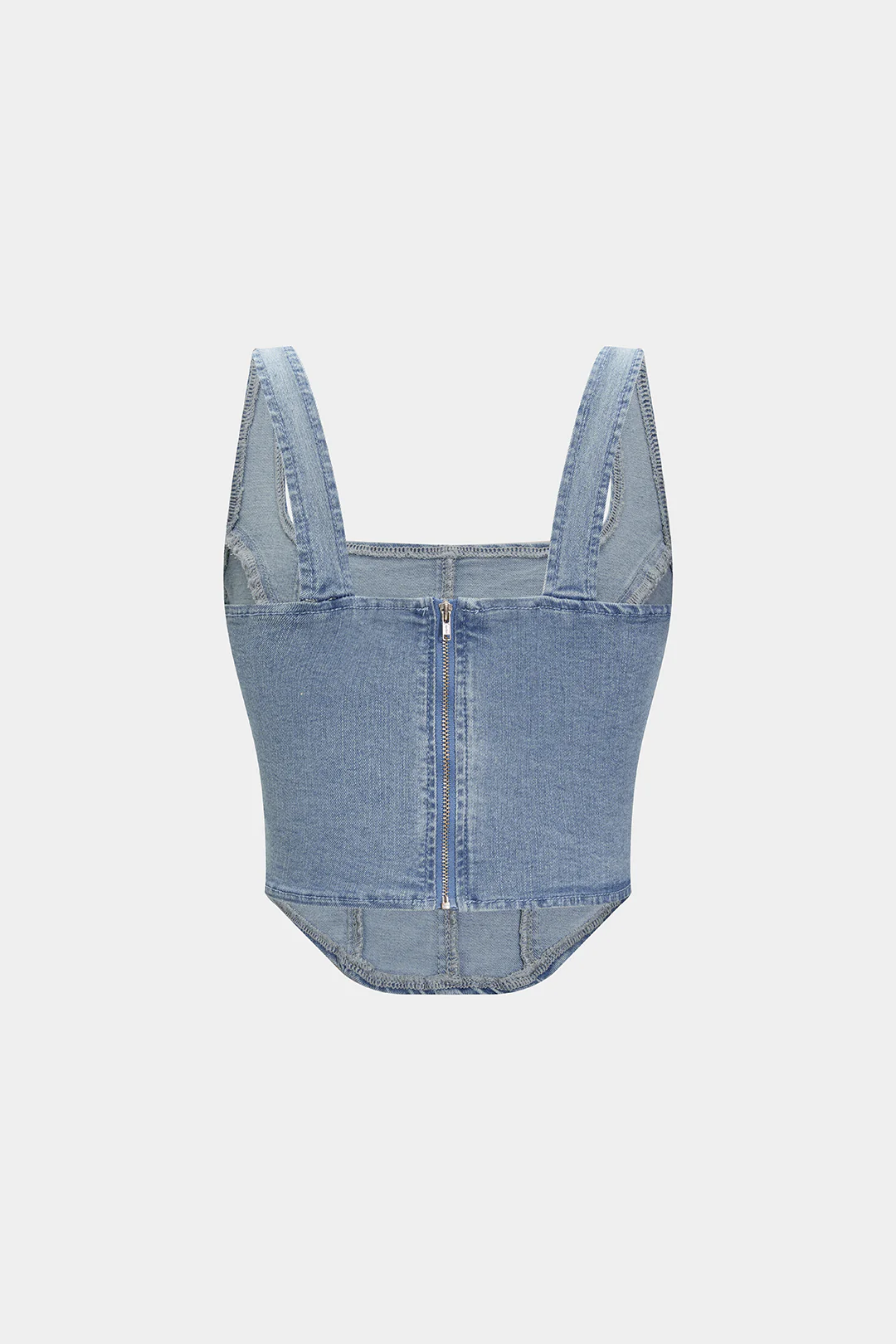 Denim Contrast Zipper Crop Top - Weenar