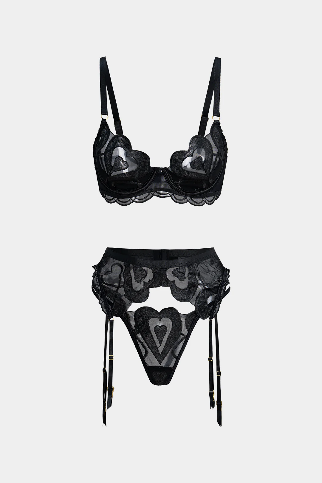 Embroidery Mesh Slip Lingerie Garter Set - Weenar