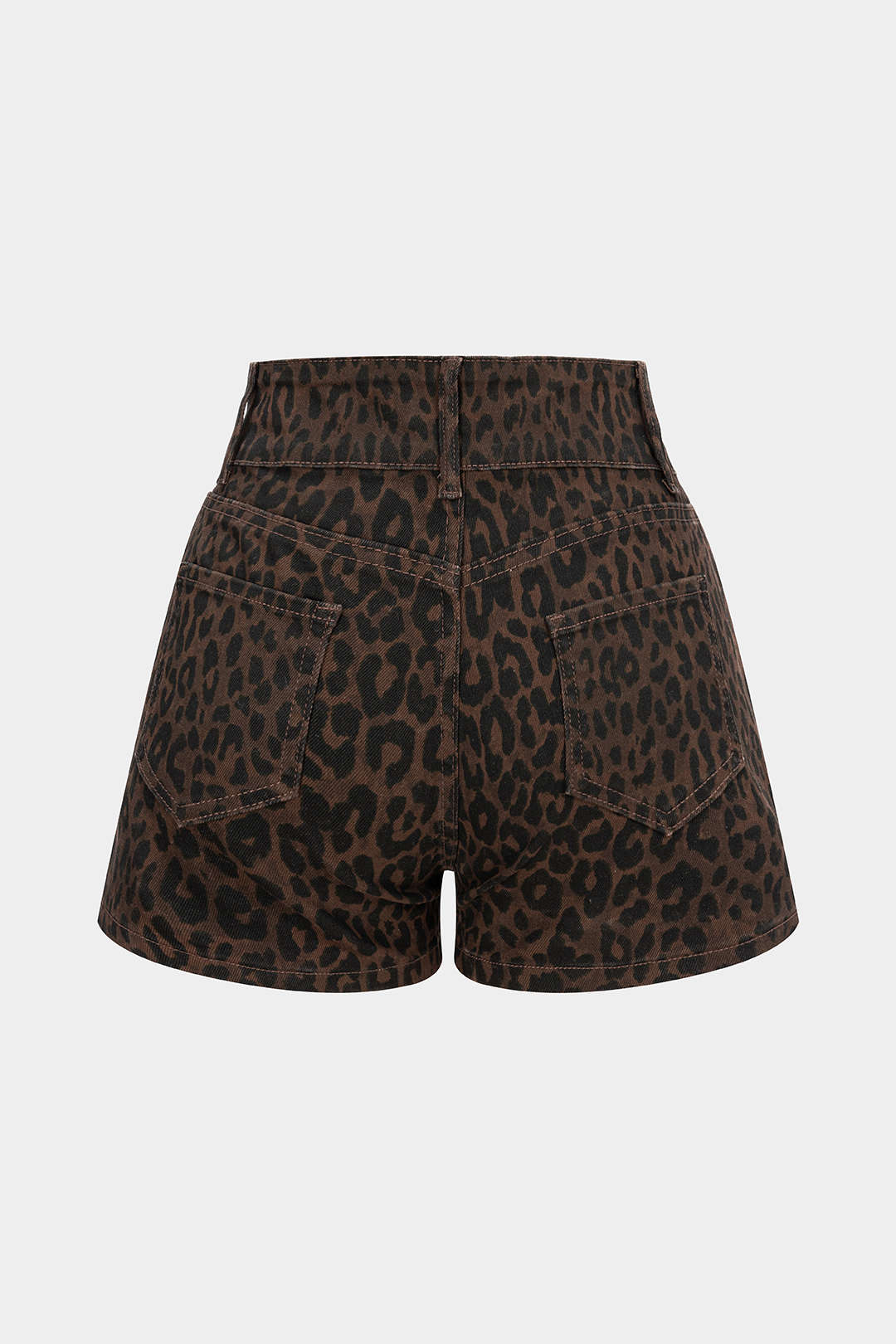 Denim Leopard Print High Waist Shorts - Weenar