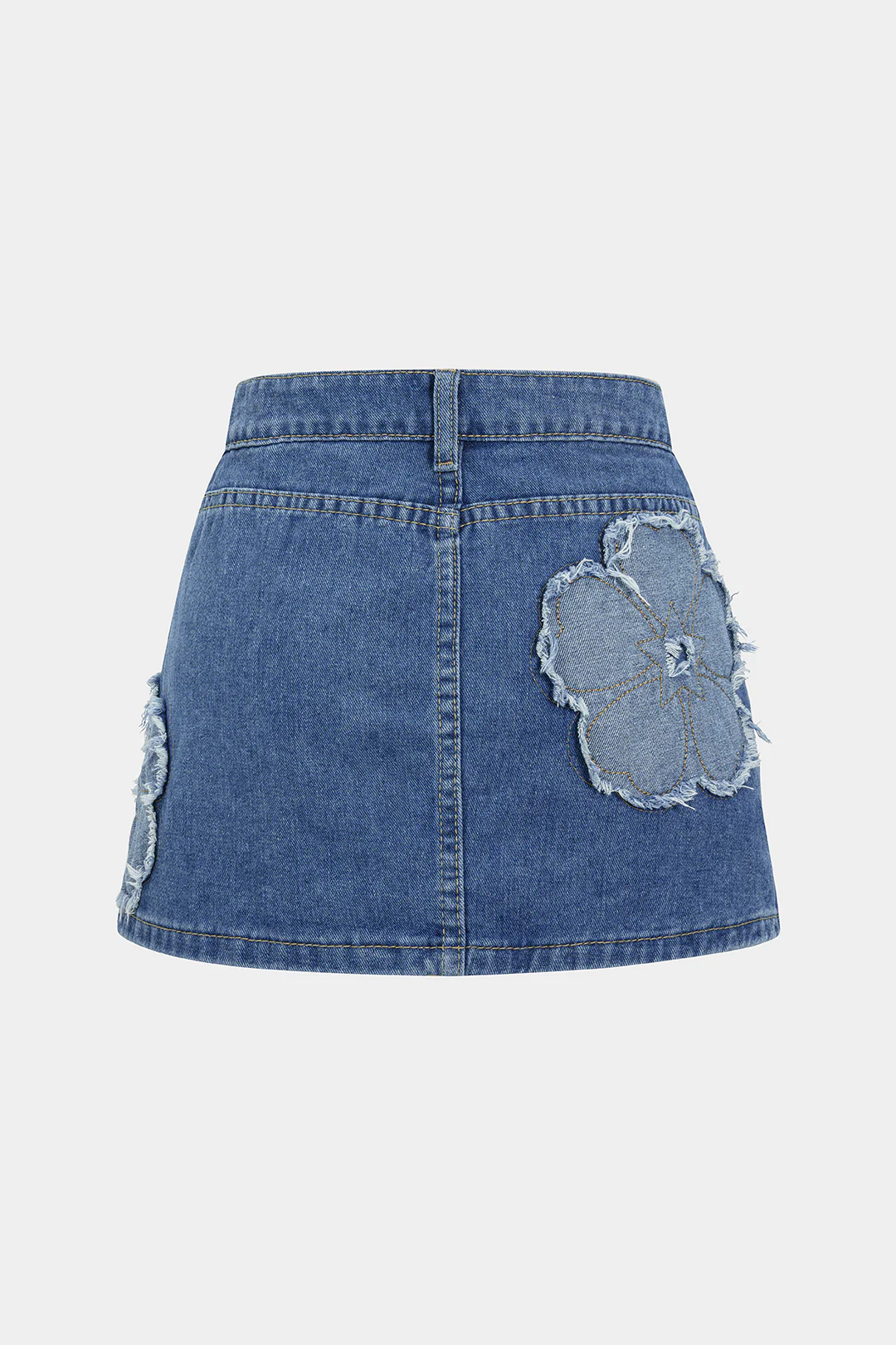 Denim Flower Applique Button Mini Skirt - Weenar