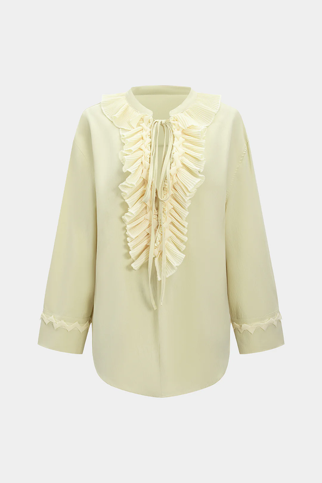 Chiffon Ruffle Tie Up Long-Sleeve Shirt - Weenar