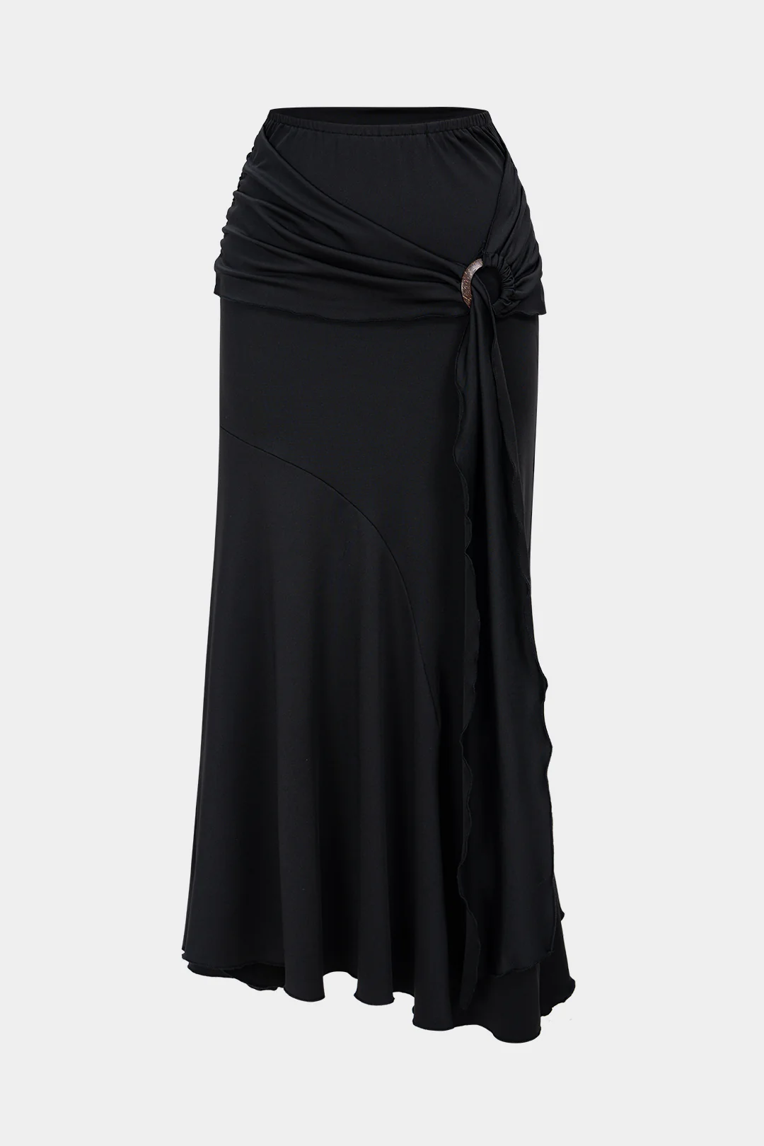 Solid Ruched Irregular Hem High-Waist Skirt - Weenar