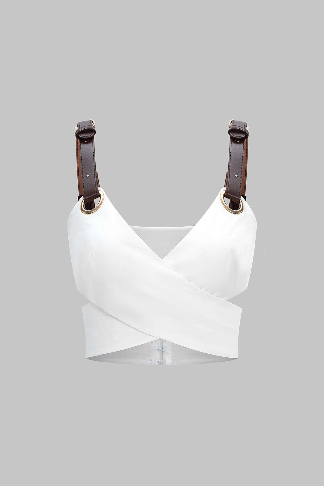Leather Patchwork Crossed Cut Out Cami Top - Weenar