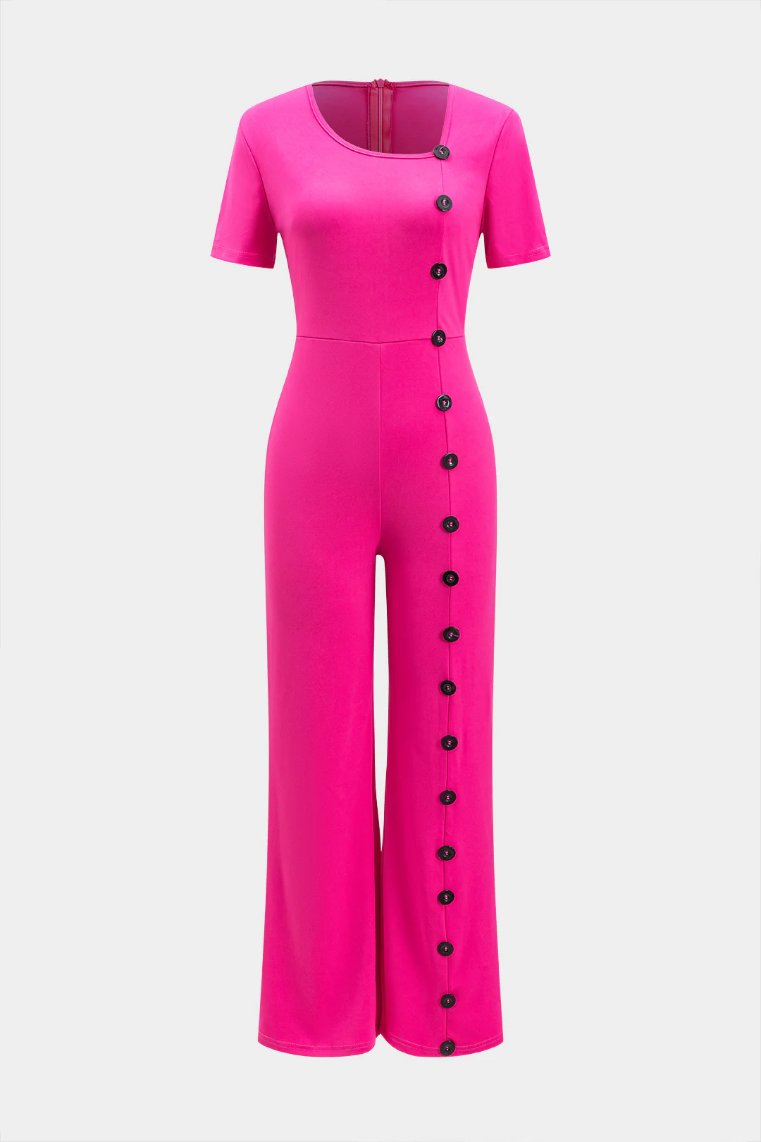 Button Short Sleeve Wide Leg Pants Jumpsuit - Weenar