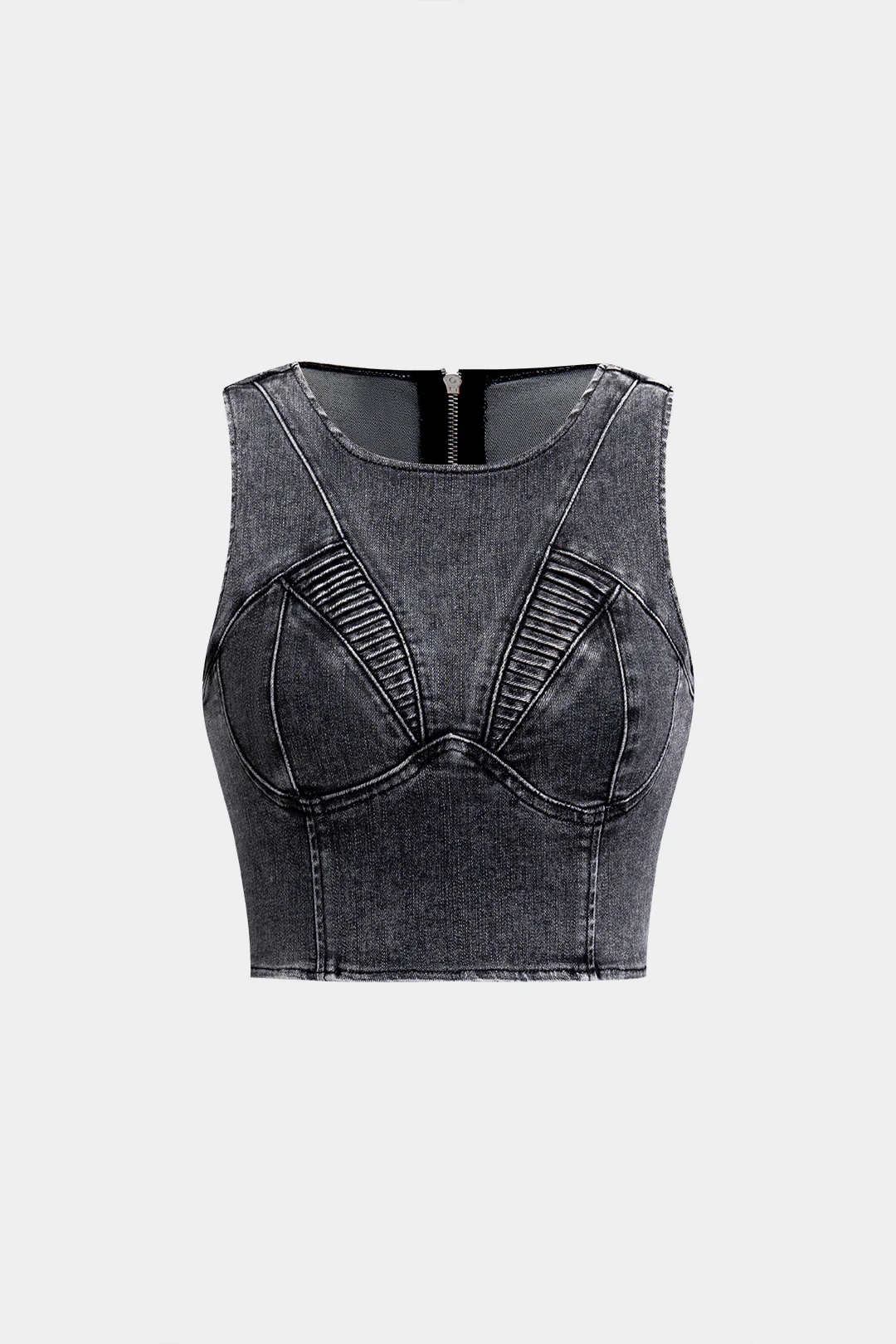 Denim Zipper Detail Bustier Tank Top - Weenar