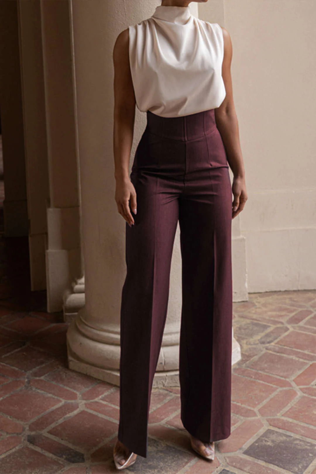 Basic High-Waisted Wide Leg Trousers - Weenar