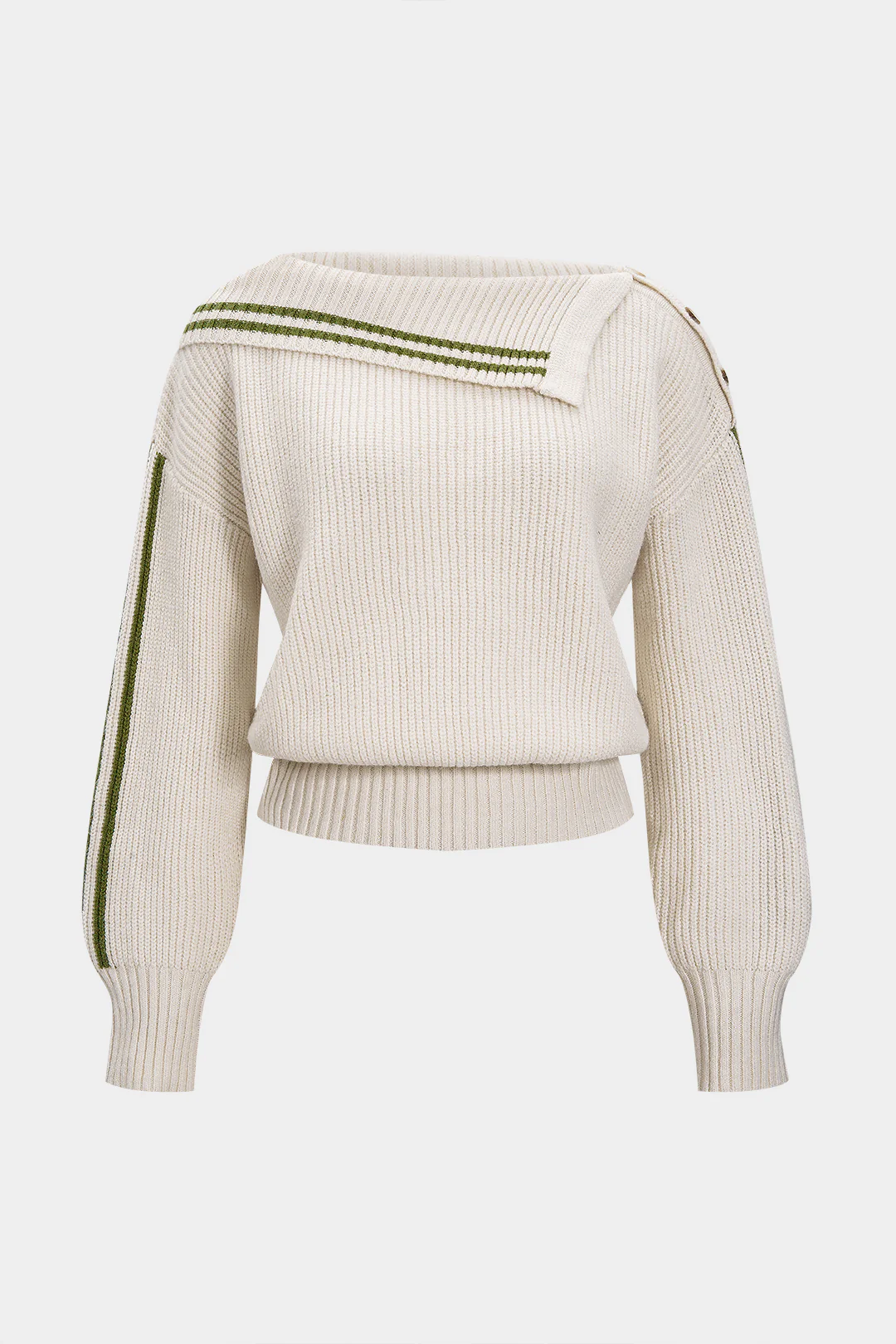 Knit Contrast Binding Asymmetrical Ribbed Long-Sleeve Top - Weenar