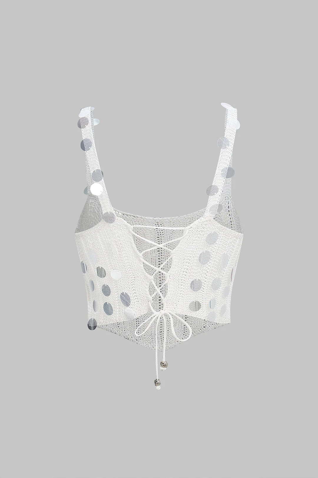 Knit Sequined Tie Back Tank Top - Weenar