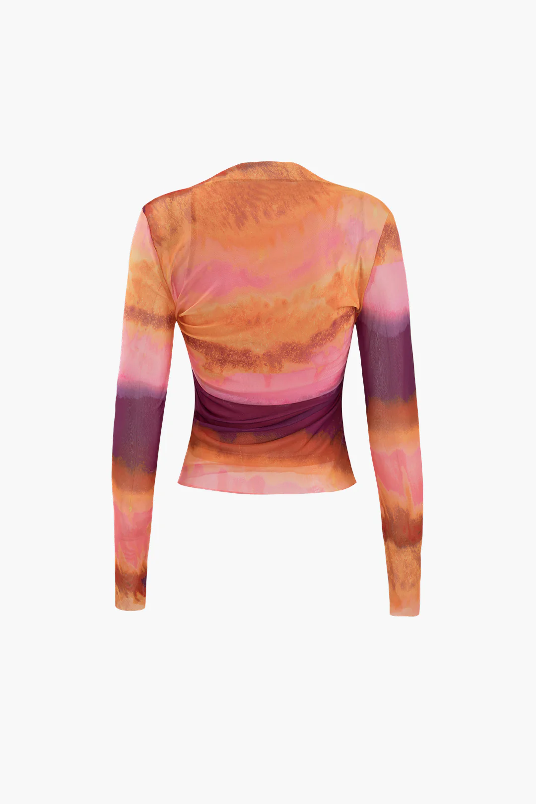 Mesh Contrast Print Ruched Long-Sleeve Top - Weenar
