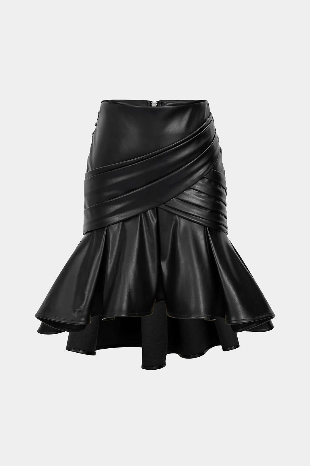 Faux Leather Ruffle Ruched Crossed Skirt - Weenar