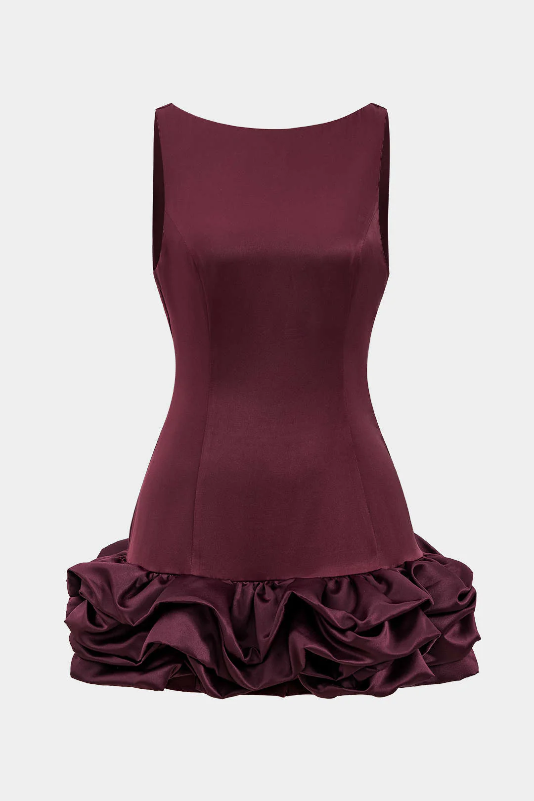 Satin Ruffle Hem Sleeveless Mini Dress - Weenar