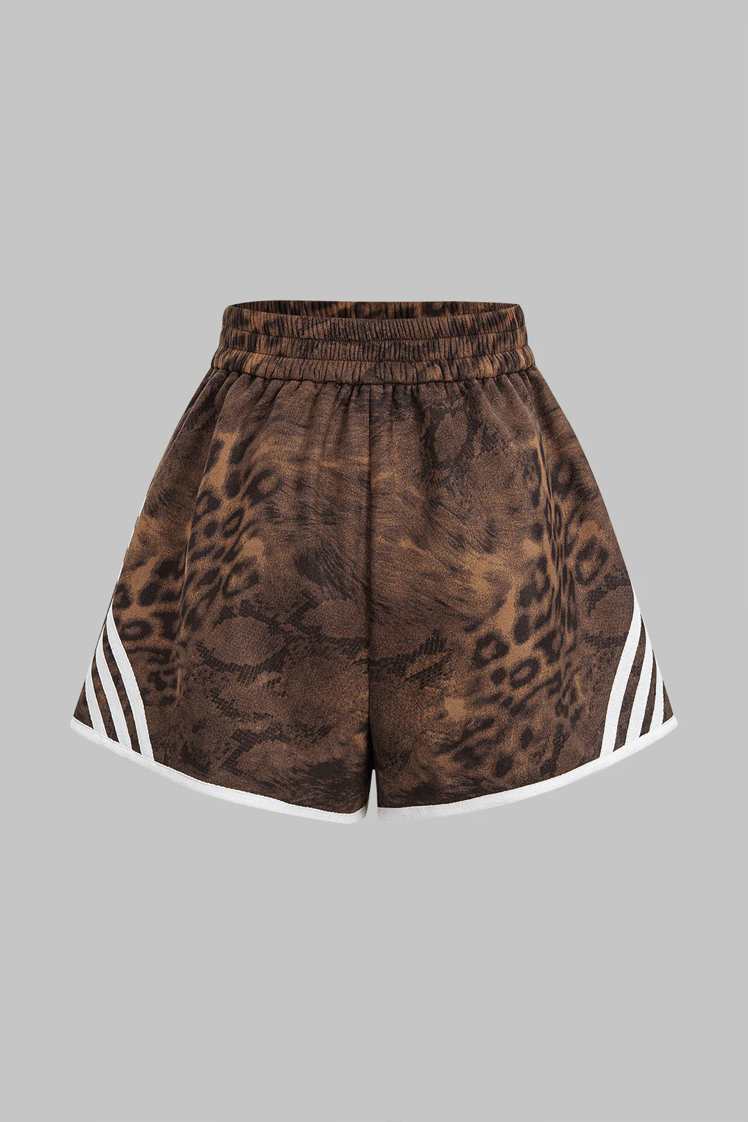 Leopard Print Stripes Shirred Waistband High Waist Shorts - Weenar